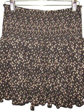 Muche & Muchette Mini Crinkle Skirt Black Floral Womens One Size Smocked Waist